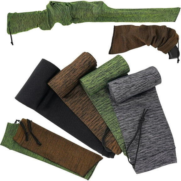 SONGAUN6 Pcs Gun Socks, 55 x 5.9in and 14 x 5.9in Knit Gun Socks for Rifles/Shotguns, Silicone Treated Gun Cover Protection Gun Sleeve with Drawstring Closure for Hunting Shooting