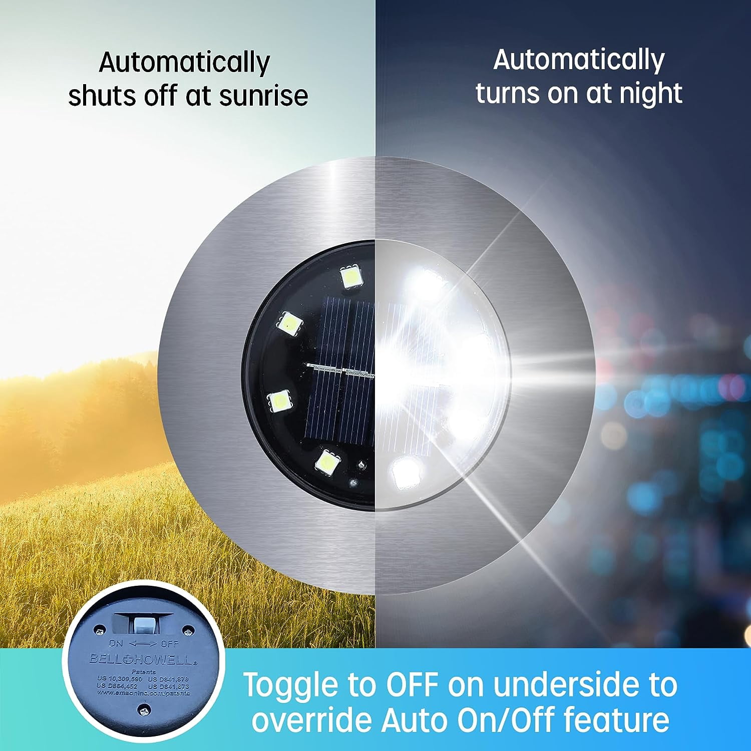 Bell+Howell Swivel Disk Lights Deluxe Solar Ground Lights Wireless Auto On/Off Solar Pathway Garden Outdoor Lighting with 8 LED Bulbs for Lawn, Patio, Garden, Yard, Pathways Waterproof, 8 Pack