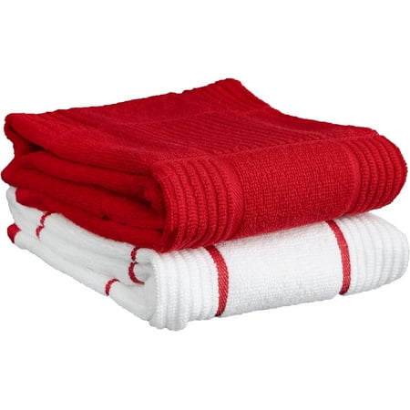 FRKSMD-Solid & Checked Parquet Kitchen Towels: Highly Absorbent Super Soft Long Lasting - 100% Cotton 16 x26 Dish Towels for Cleaning & Drying Dishes Pans Glassware or Countertops (2-Pack) Re