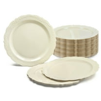 " OCCASIONS " 120 Plates Pack, Disposable Wedding Party Plastic Plates (10'' Dinner Plate, Verona in Ivory)