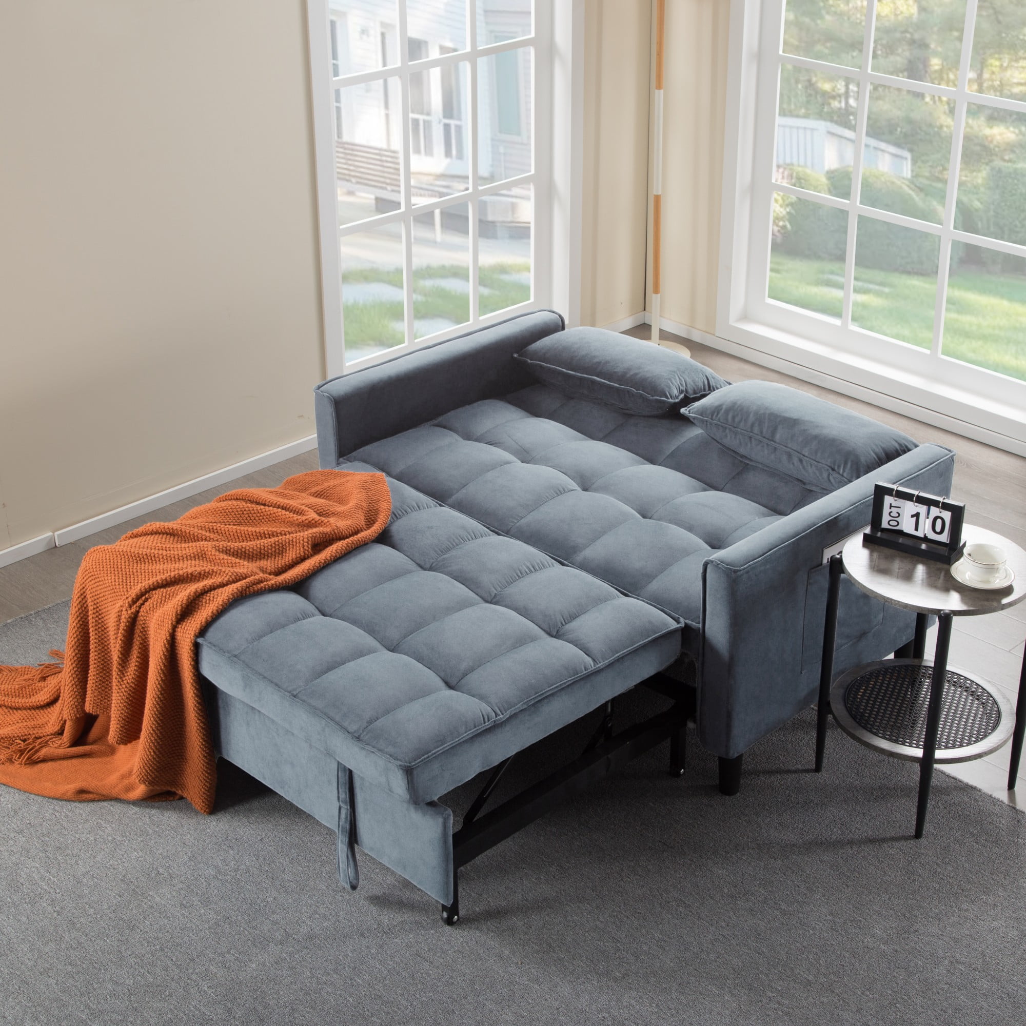 Gewnee 53.94" Pull-Out Sofa Bed – Convertible Twin Size Sleeper Bed,3 Adjustable Backrest Angles & Storage Side Pocket for Living Room,Office,Guest Room.Gray