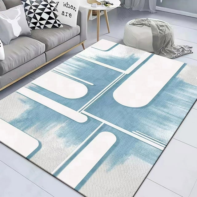 Geometric Living Room Area Rug 80x160cm with Rubber Backing, Soft Microfiber Medium Pile Carpet for Bedroom, Living Room, Dining Room - Washable Indoor Floor Mat, Kid and Pet Friendly Home