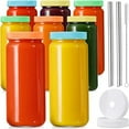 thumbnail image 1 of Boom 8 Pack Glass Juicing Bottle Drinking Jars with 2 Straws & 2 Lids w Hole- 16 OZ Travel Water Cups with Colored Airtight Lids, Reusable Tall Mason Jar for Juice, Boba, Smoothie, Tea, Kombucha, 1 of 7