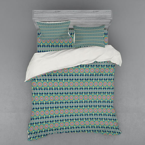 Ambesonne Ethnic Bedding Set 4 Pcs, Colorful Tribal Leaf Motifs, Queen, Multicolor