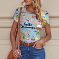 thumbnail image 6 of KLL Women 's Crew Neck Bodysuit Jumpsuits Hello Summer Print Short onesies Stretch T Shirts, 6 of 7