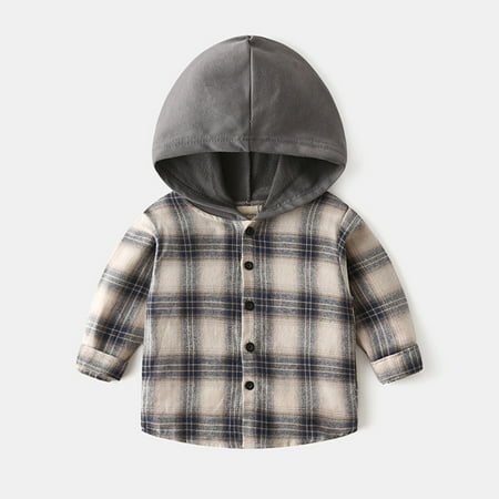 

NIUREDLTD Toddler Boys Long Sleeve Winter Hooded Shirt Tops Coat Outwear For Babys Clothes Plaid Begie
