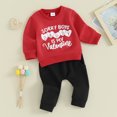thumbnail image 2 of Bagilaanoe 2Pcs Toddler Baby Boy Valentine's Day Clothes Letter Print Long Sleeve Sweatshirt Tops + Sweatpants 6M 12M 18M 24M 3T Kids Pants Set, 2 of 8