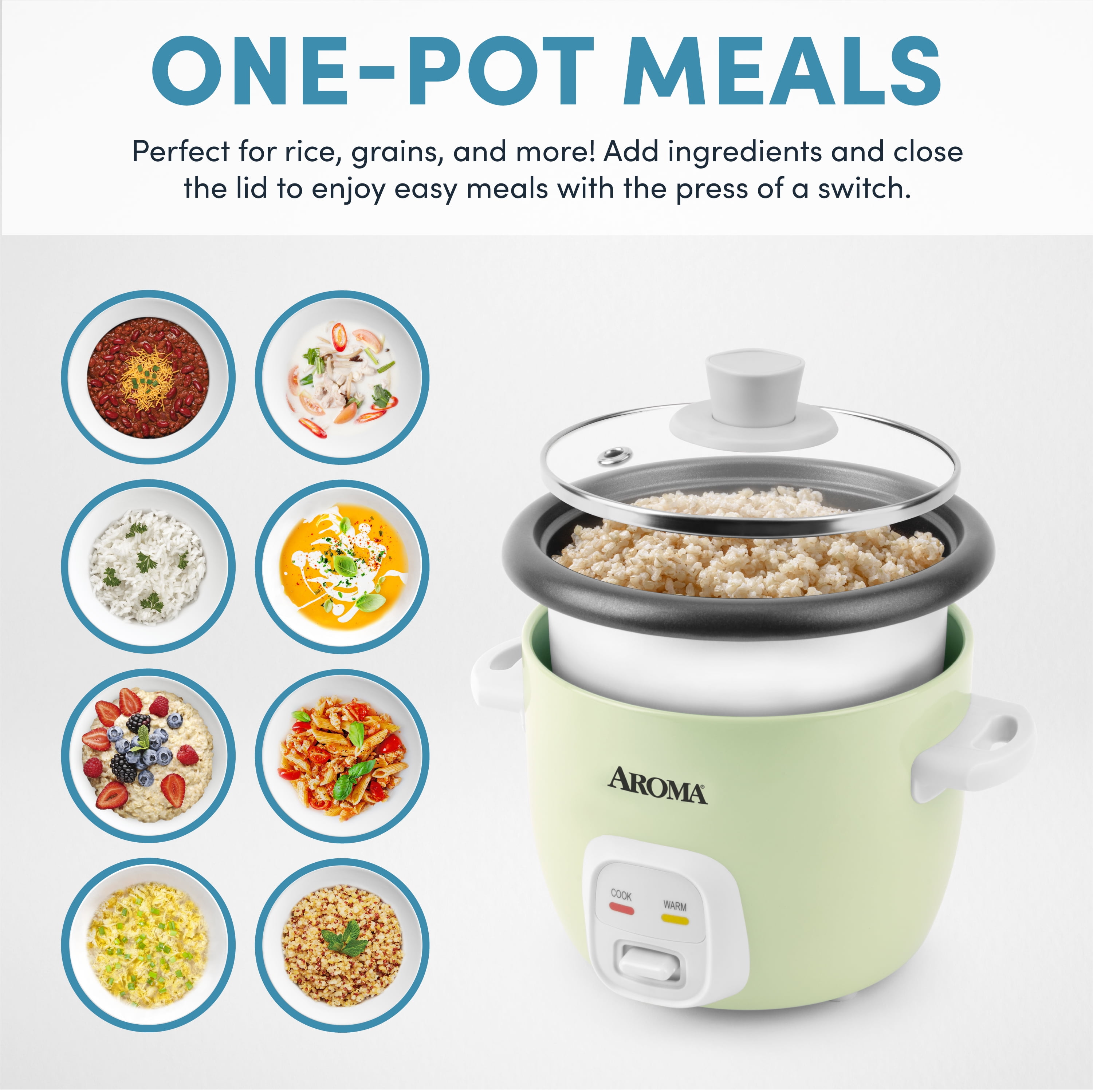 AROMA® 4-Cups (Cooked) / 1Qt. Rice & Grain Cooker, Light Green, New, ARC-302NGLG