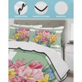 thumbnail image 3 of Full Size Quilt Bedding Set, Watercolor Floral Reversible Summer Quilt 3 Pieces, Spring Flowers Butterflies Leaves Green Lightweight Bedspreads Coverlets with 2 Pillow Shams for All Seasons, 3 of 5