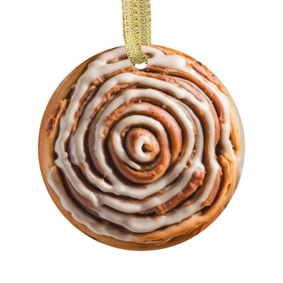 Glazed Cinnamon Roll Food Lovers Foodie Novelty Holiday Christmas Ornament Xmas Tree Gift (Flat Design Printed on Ceramic, NOT 3D)