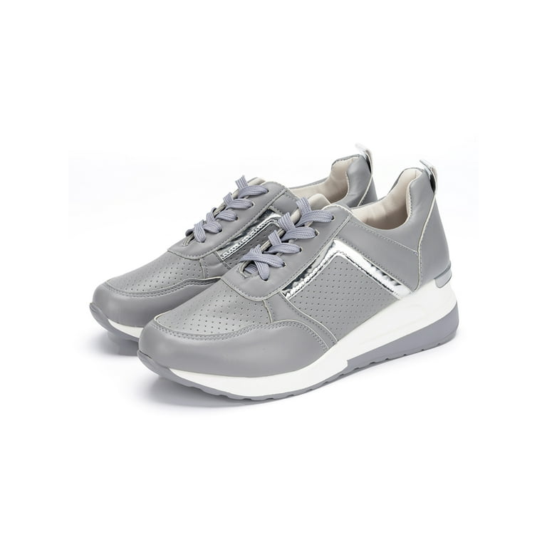 Kesitin Hidden Heel Platform Sneakers for Women Lace Up Gym Tennis Shoes 7.5 Gray Walmart
