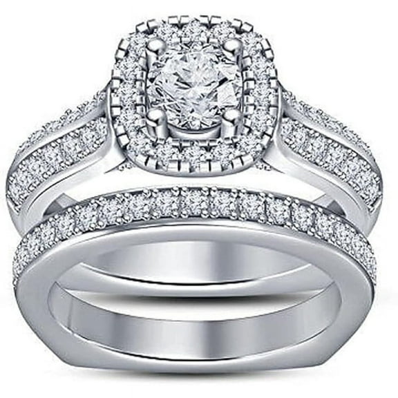 925 Sterling Silver 14K White Gold Plated Cushion Shape Bridal Ring Set For Women Engagement Ring With Wedding Band