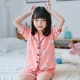 thumbnail image 6 of Toddler Baby Kids Boys Girls Satin Summer Pajamas Set Short Sleeve Pajamas Top Pants 2Pcs Loungwear Sleepwear Pjs 1-6 Years, 6 of 7