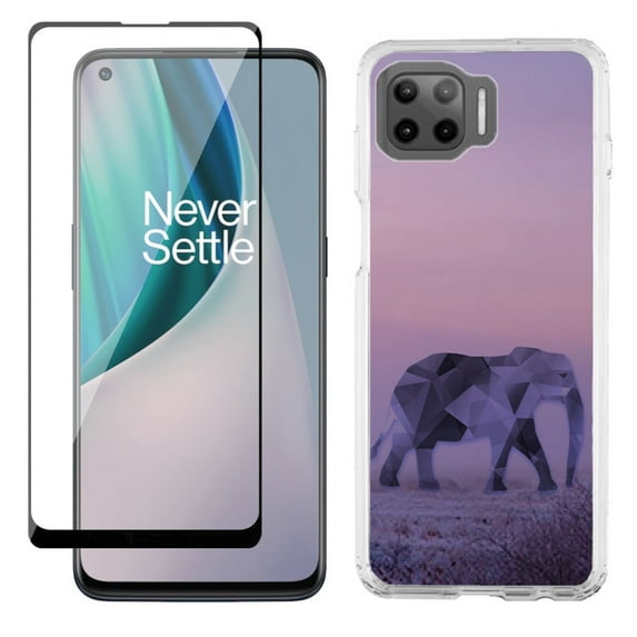 Slim-Fit Protective Phone Case compatible with Motorola Moto One 5G UW, with Tempered Glass Screen Protector, by OneToughShield ® - Twilight Elephant
