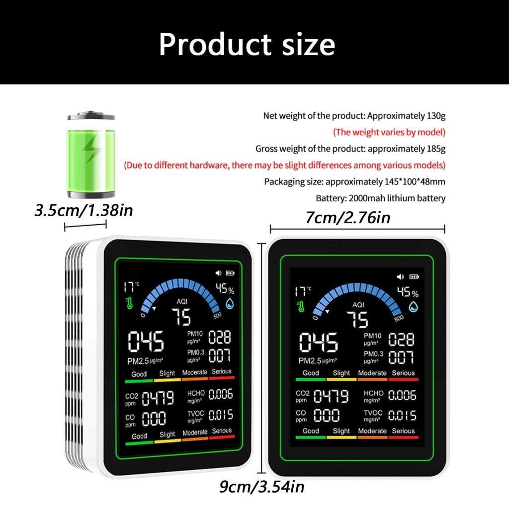 Air Quality Meter PM1.0 PM2.5 PM10 CO2 TVOC HCHO Temperature and Humidity
