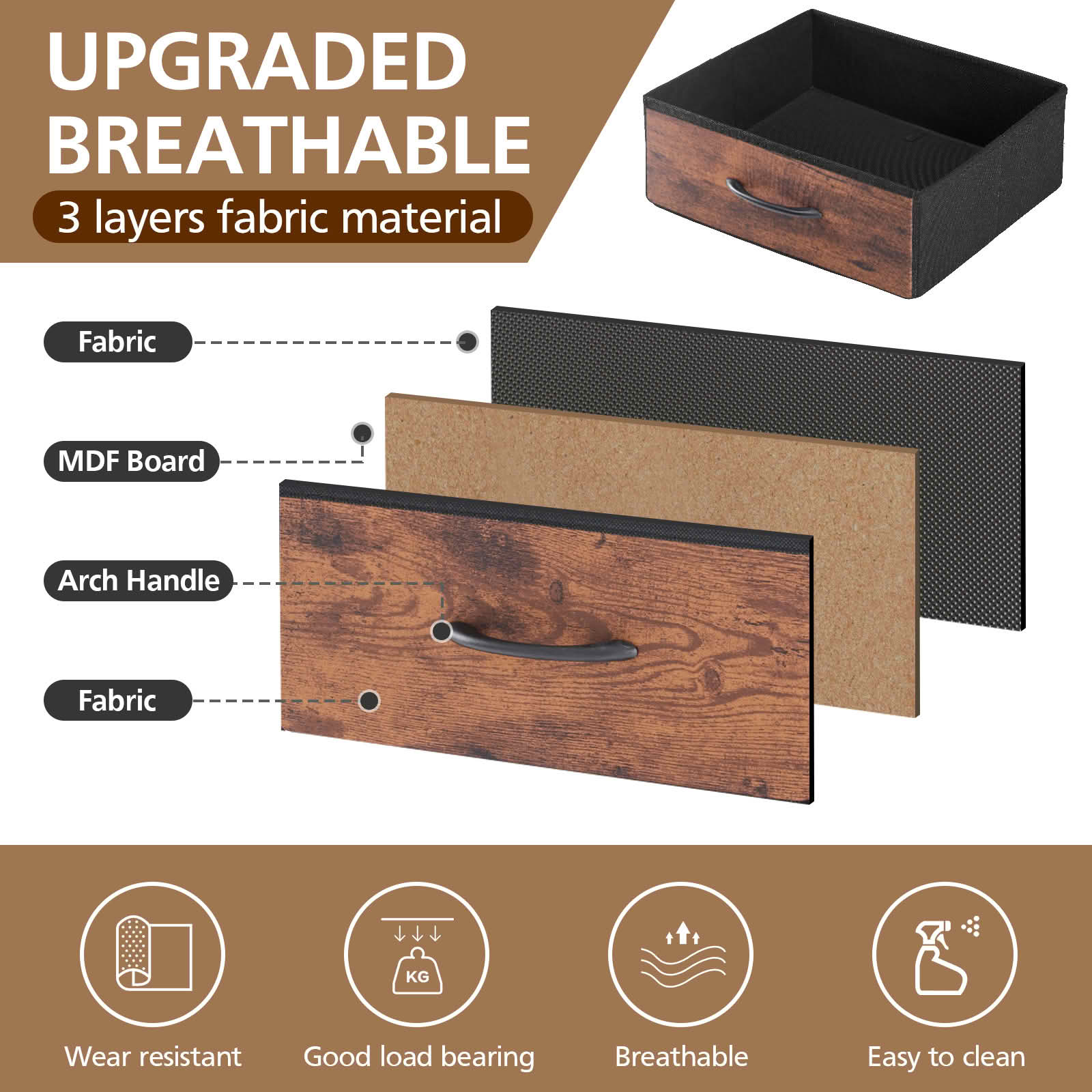 MAYEERTY Nightstand with Charging Station, 4 Fabric Drawers USB/Type-C Ports Outlets, Bedroom End Table，Rust