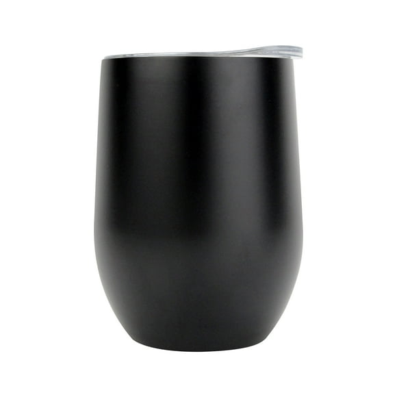 Aspire 12 Oz Stainless Steel Wine Tumbler with Lid, Double Wall Vacuum Insulated Travel Cup-Black