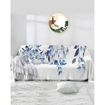 Blue Eucalyptus Sofa Covers for 3 Cushion,Washable Couch Cover for Sectional Sofa Slipcoverwith Tassel,Watercolor Floral Spring Botanical Plant Loveseat Covers Futon Cover Throw Blanket 71''x118''