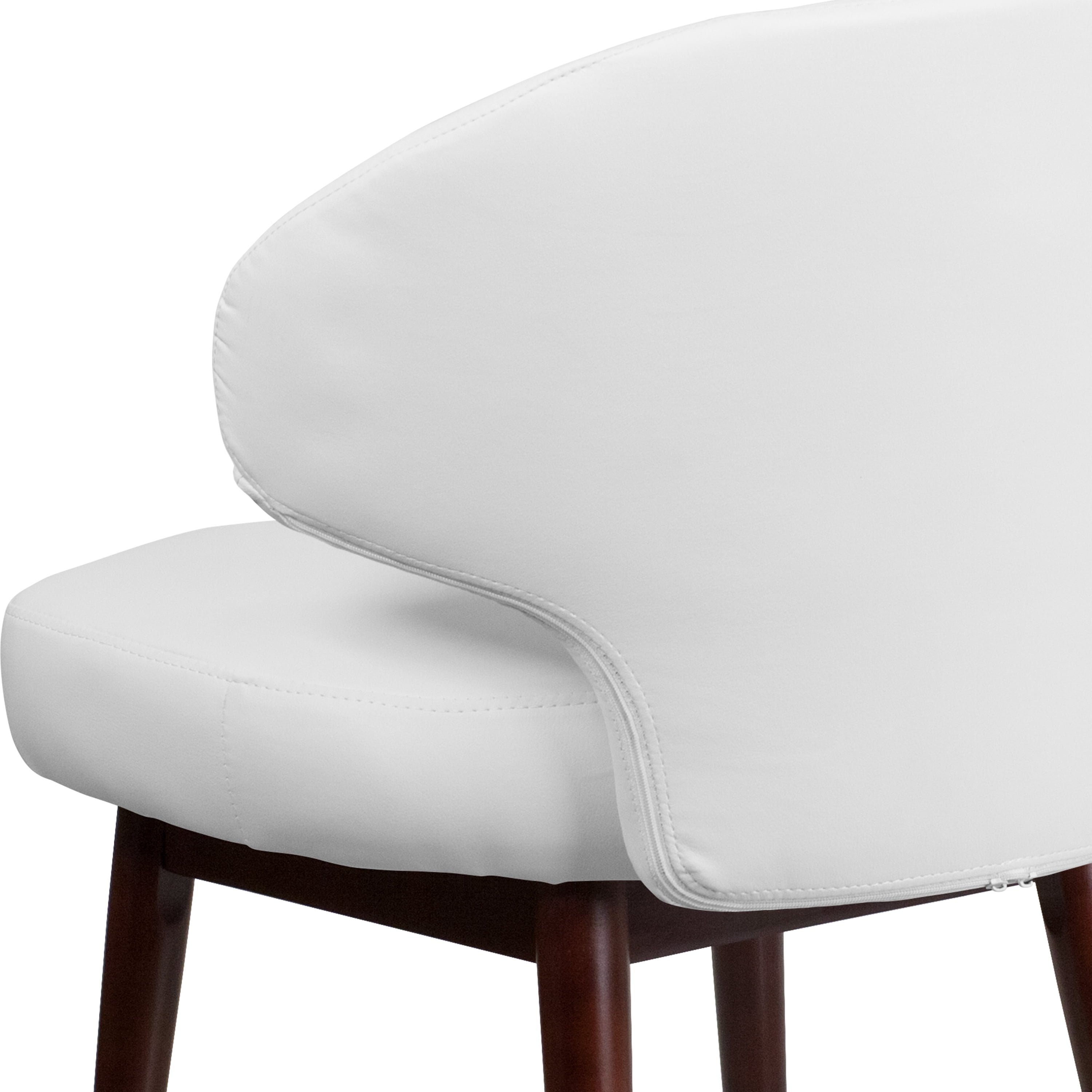 Flash Furniture Comfort Back Series White LeatherSoft Side Reception Chair with Walnut Legs
