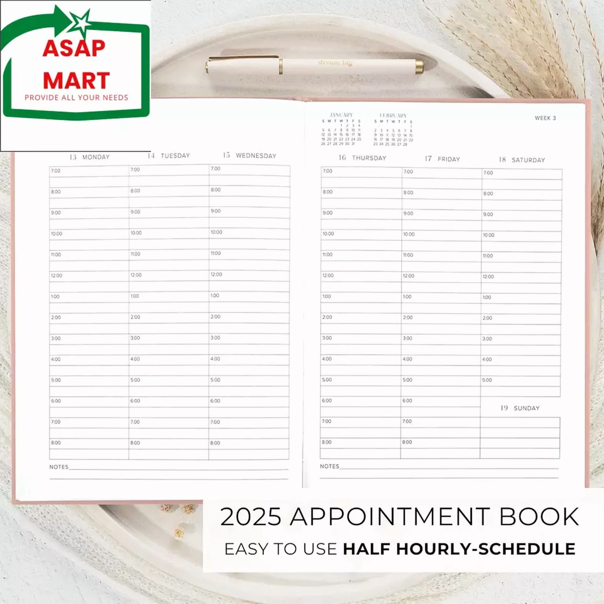 Beautiful 2025 Appointment Book Planner - Sturdy Linen Daily Planner & Weekly Ca