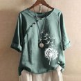 thumbnail image 2 of Womens Tops Under $10 Women Print Short Sleeve Loose Button Round-Neck Shirt Solid Blouse Tops Green Xxl, 2 of 6