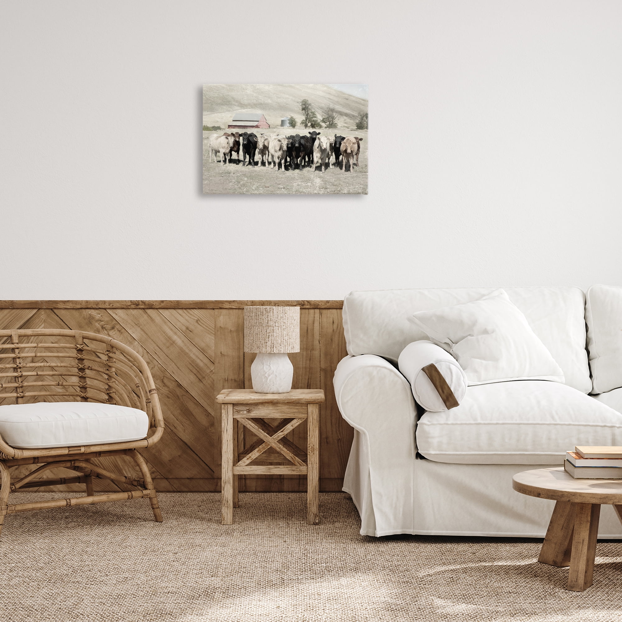 Stupell Industries Varied Cattle on Farm Landscape Painting Gallery Wrapped Canvas Art Print Wall Art, 24 x 16