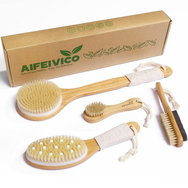 Set de cepillos corporales AIFEIVICO para cepillado en seco con mango largo y bolsa