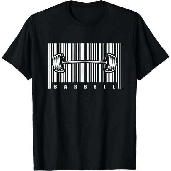 Barbell Barcode Gear Weight Training Fitness Gym - Barbells T-Shirt men and women can wear, black, white, gifts