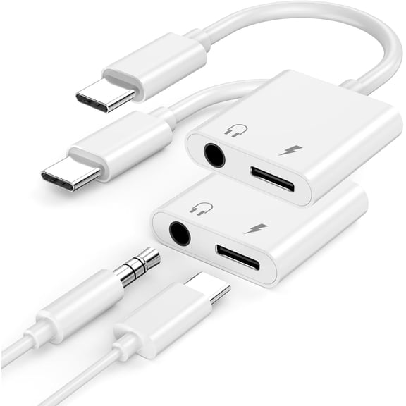 USB C to 3.5mm Headphone and Charger Adapter, 2Pack Type C to Aux Jack Dongle Cable Cord with PD Fast Charging for iPhone 15/16/17 Pro/Max/Plus, iPad, Samsung Galaxy S22/S23/S24 Ultra