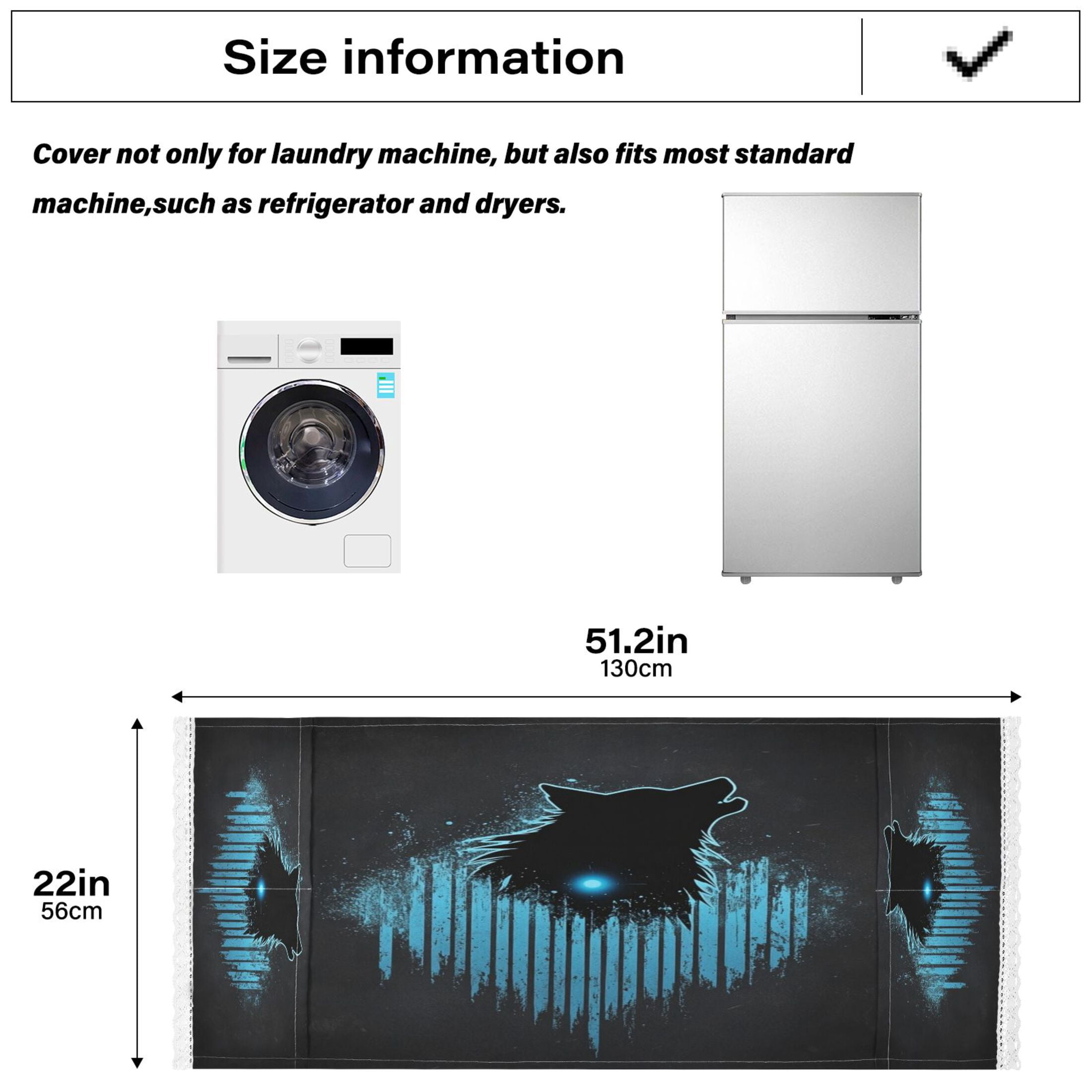 WOBOGO Dark Wolf Blue Wave Washing Machine Cloth Dryer Refrigerator Top Cover Protective Non-Slip Mat For Kitchen Laundry