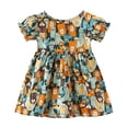 thumbnail image 1 of Robes pour Filles Manches Courtes Col Rond Imprimé Vêtements Décontractés Mignons Robe Jaune 2-3 Ans, 1 of 4