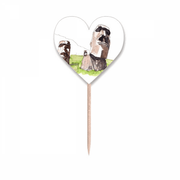 Moai Statues In Easter Island Toothpick Flags Heart Lable Cupcake Picks