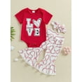 thumbnail image 2 of Bagilaanoe 3pcs Newborn Baby Girl Pants Set Letter Short Sleeve Romper Tops + Flare Trousers + Headband 3M 6M 12M 18M Infant Casual Clothes, 2 of 8