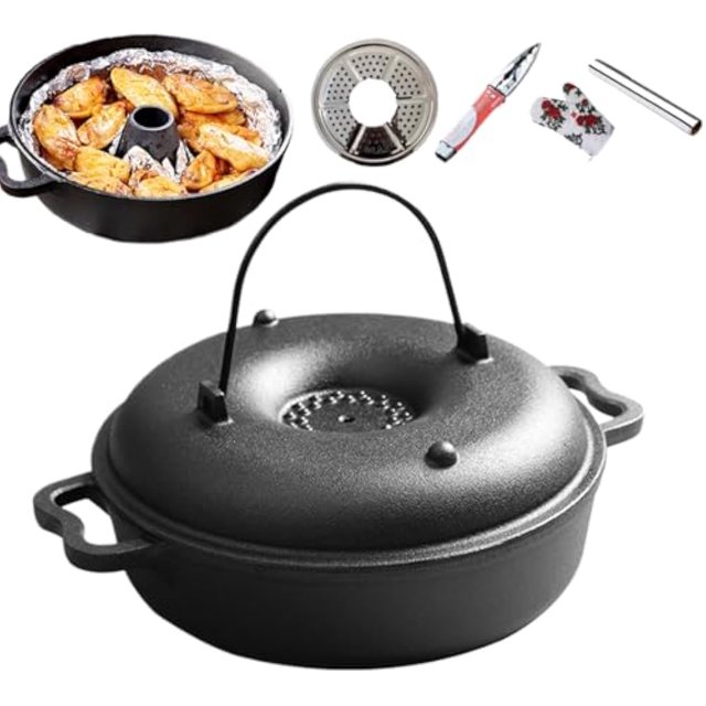 Chaudron pour la Cuisson - Batterie de Cuisine Antiadhésive avec Poignée, Cocotte de Camping en Fonte, Chauffage Uniforme avec Conception Robuste, Marmite pour Frire Rôtir Mijoter Grillade Pâtisserie