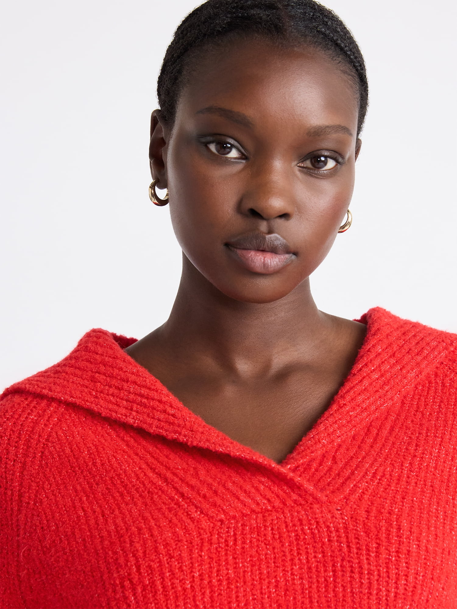 Free Assembly Women's V-Collar Sweater with Long Sleeves, Midweight, Sizes, XS-XXL