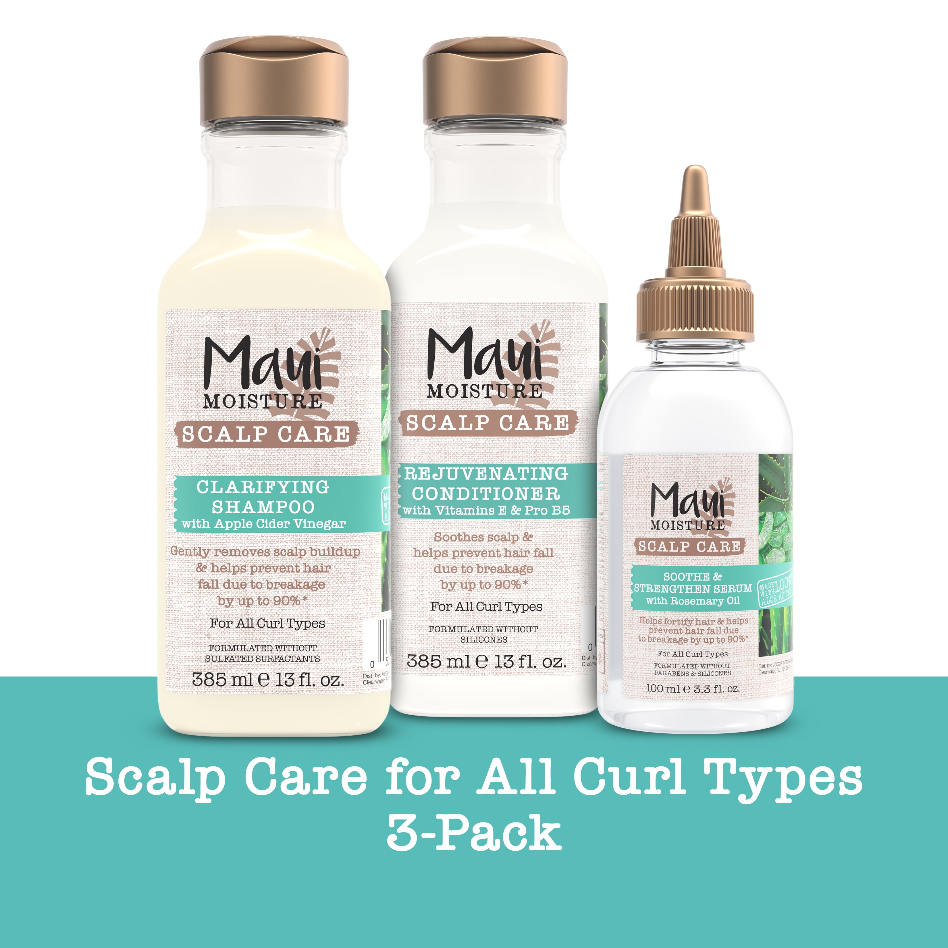 Maui Moisture Scalp Care Clarifying Shampoo, Rejuvenating Conditioner, & Curly Hair Serum Set