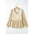 thumbnail image 3 of Solid Metallic V-Neck Puff Sleeve Babydoll Blouse, 3 of 11
