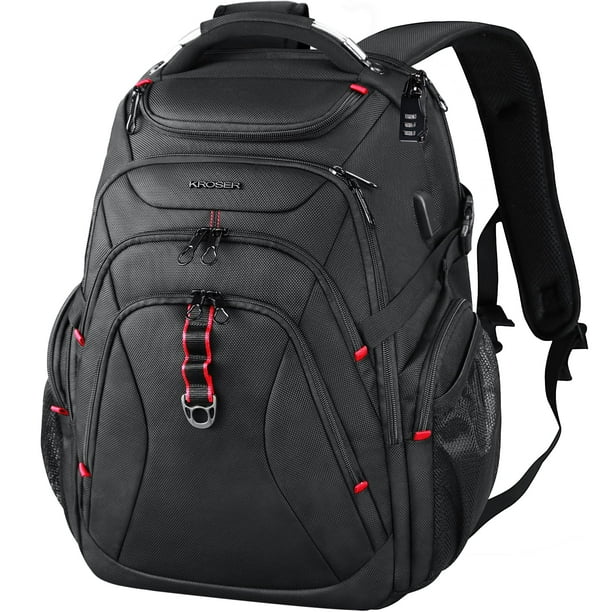 Mochila KROSER para portátil de viaje de 17,3", repelente al agua, negra