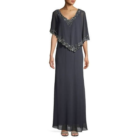 Botanical Beaded Cape Maxi Dress