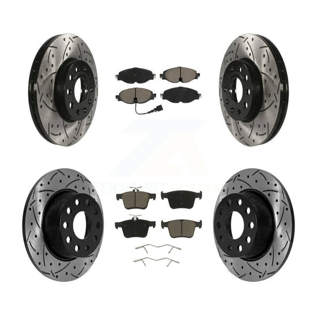 Transit Auto Front Rear Coated Drilled Slotted Disc Brake Rotors and Ceramic Pads Kit for Car Volkswagen Jetta Taos KDC-100656