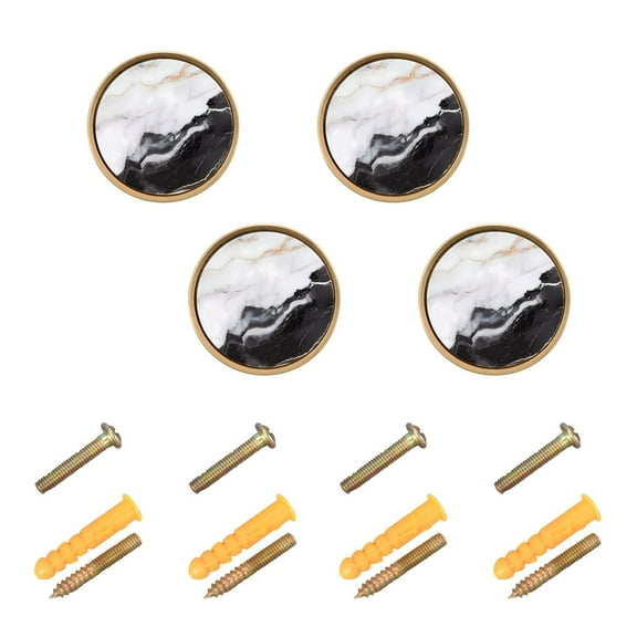 Kitchen Cabinet Knobs Cabinet Handles 1.25 inch Diameter Zinc Alloy White Black Marble Texture 4 Pack