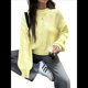 thumbnail image 3 of Suéter Informal de Larga para Mujer, Jersey de Punto Acanalado, Holgado, con Cuello Redondo y Cable, para Otoño. Amarillo M, 3 of 7