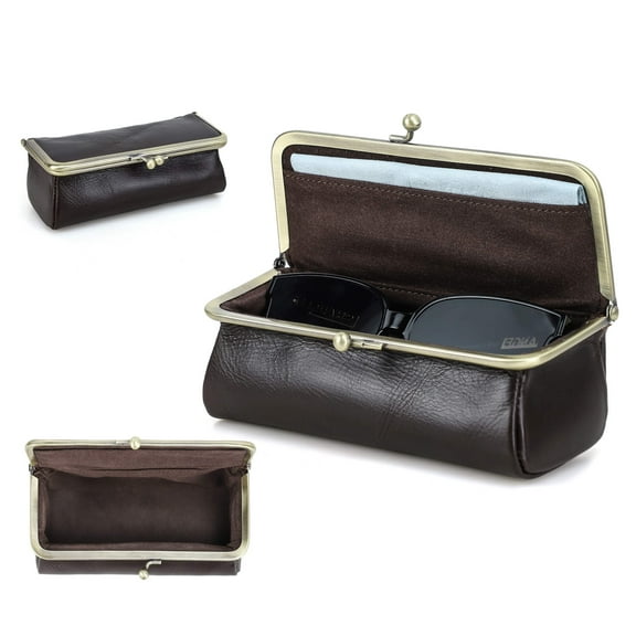 Hiram Leather Eyeglasses Case Soft Case, Portable Travel Kiss Lock Sunglasses Case, Glasses Pouch For Men and Women
