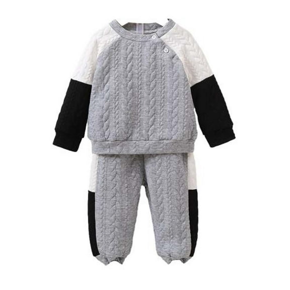Odeerbi Toddler Boys Fall Winter Outfits Color Block Sweatsuits Cute Tracksuit Children's Baby Solid Color Sweatshirt Sweatpants Two-piece Suit Toddler Clothes Gray