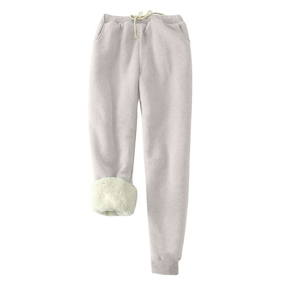 IROINNID Reduced Fleece Sweatpants for Women Thermal Printed Winter Pants Lamb Fleece Elastic Thickened Plush Warm Sweatpants Long Pants,Gray