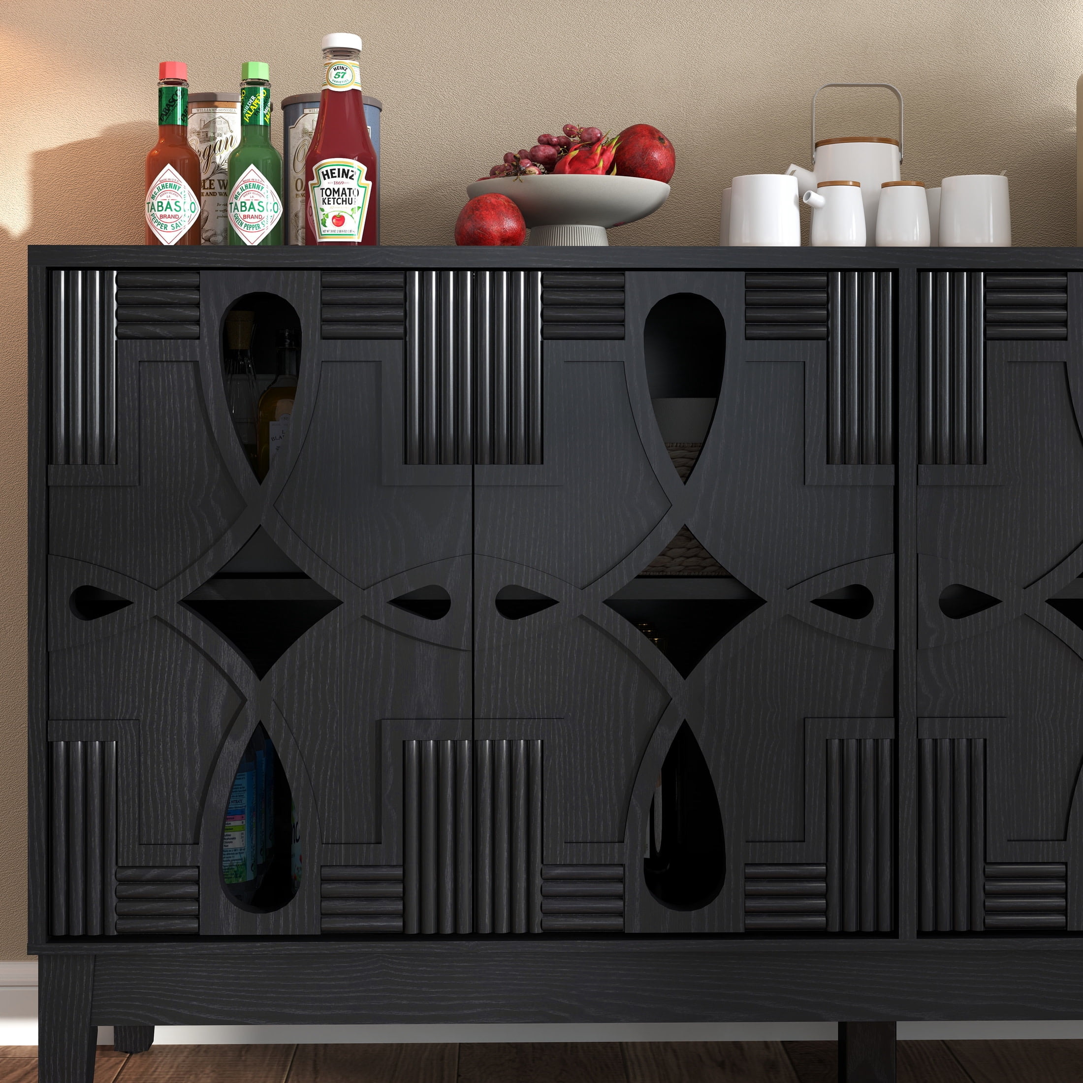 Noble House 60.5" Mid-Century Modern Sideboard Buffet Cabinet, Media Console with Doors & Adjustable Shelves, Black