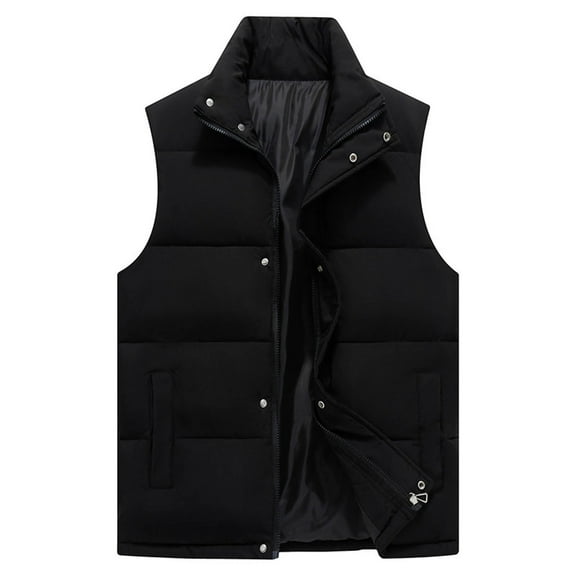 FDGIU Men's Oversized Puffer Vest - Stand Collar Zip-Up with Pockets, Lightweight Sleeveless Solid Color Jacket for Winter Casual Outdoor Wear