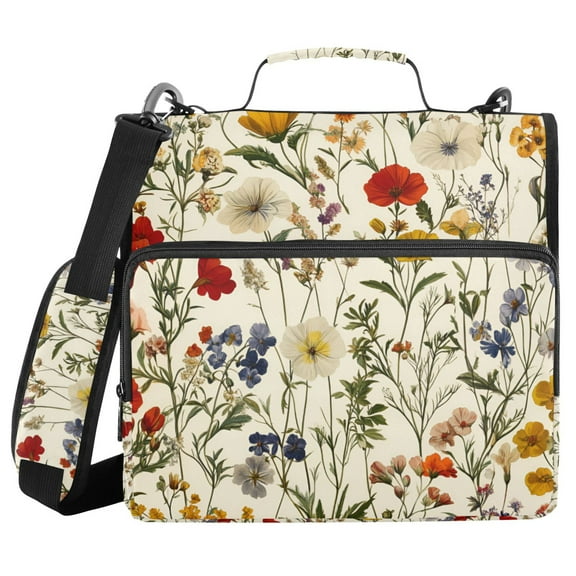 FORMRS Zipper Binder with Shoulder Strap 1.5-inch Ring 500 Sheet Capacity File Bag, Beige Floral