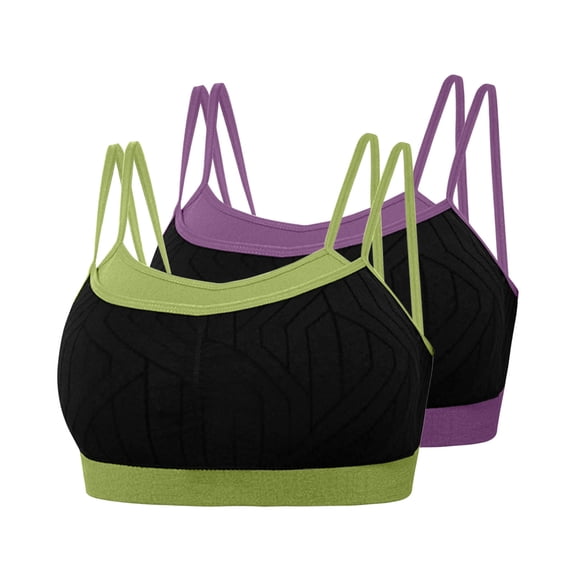 Sakmal 2 Pack Sports Bras Spaghetti Straps Large Bust Green Seamless Gym Patchwork Womens Sports Bras L