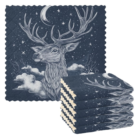 6 Pieces of Kitchen Towels 11x11Inch Kitchen Dish Cloths Kitchen Dish Towels Reuseable Cleaning Cloths Beautiful Moon Deer